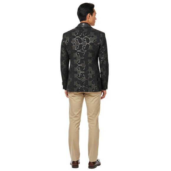 Empire™ Textured Paisley Shawl Lapel Hybrid Fit Blazer, Black, MEDIUM - Picture 4 of 5